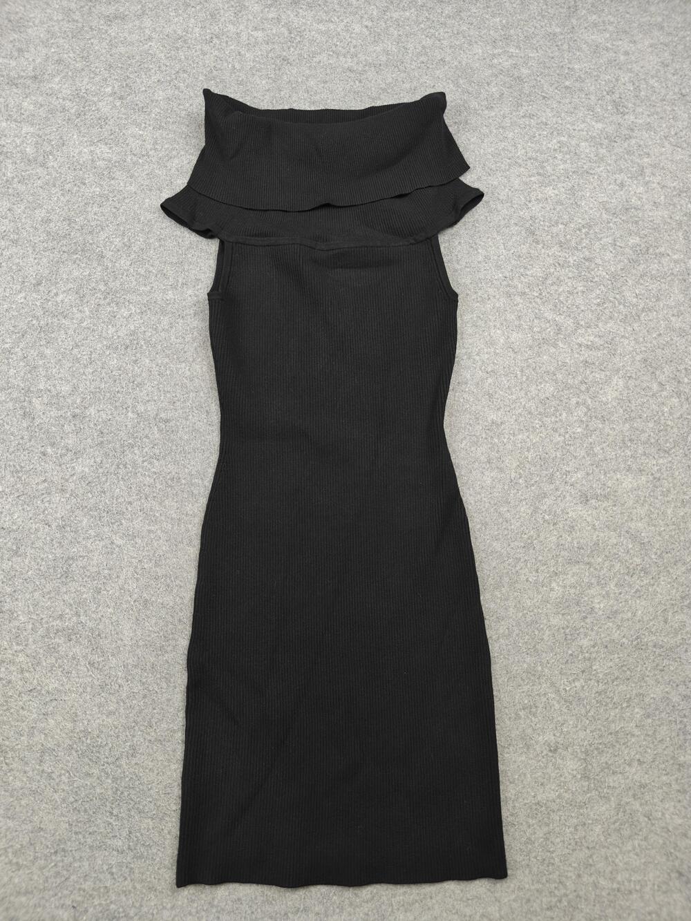 A.L.C. Dress Womens XS Black Off The Shoulder Bodycon Ruffle Knit Midi